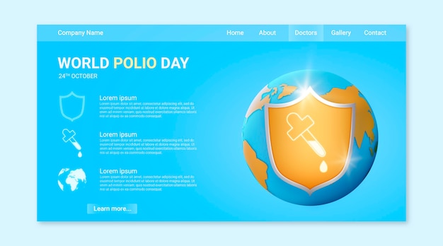 Realistic world polio day landing page template