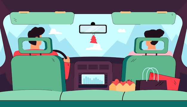 Free Vector rear view from backseat of driver and passenger in car isolated flat illustration.