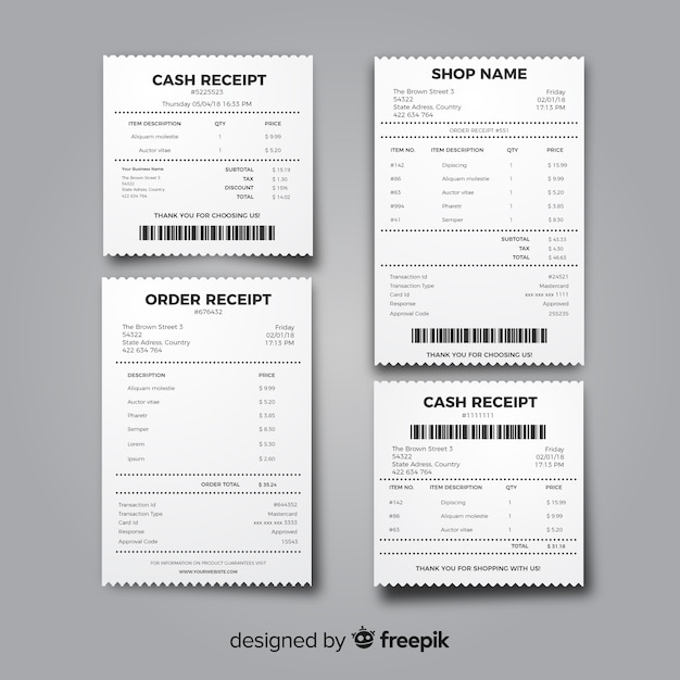 Free Vector receipt template collection with realistic design