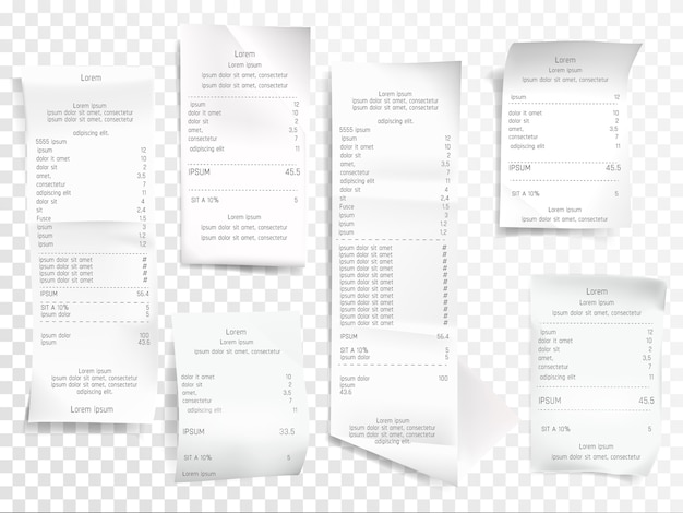 Free Vector receipts illustration of realistic payment paper bills for cash or credit card transaction 