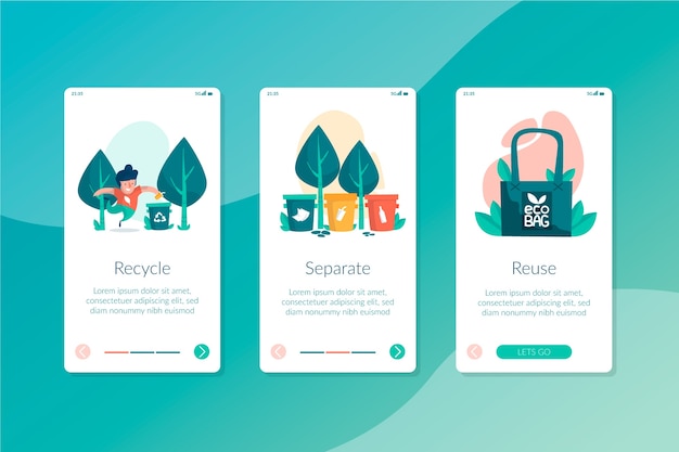 Free Vector recycle onboarding app screens