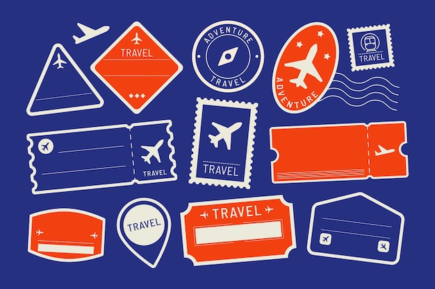 Free Vector red and blue travel stickers set