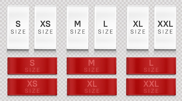 Free Vector red cloth labels with size for apparel, brand tags