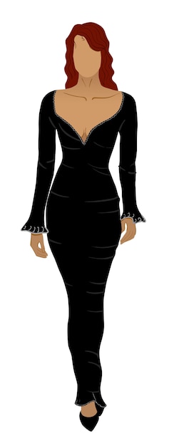 Free vector red head woman with no face in long black dress and low shoes