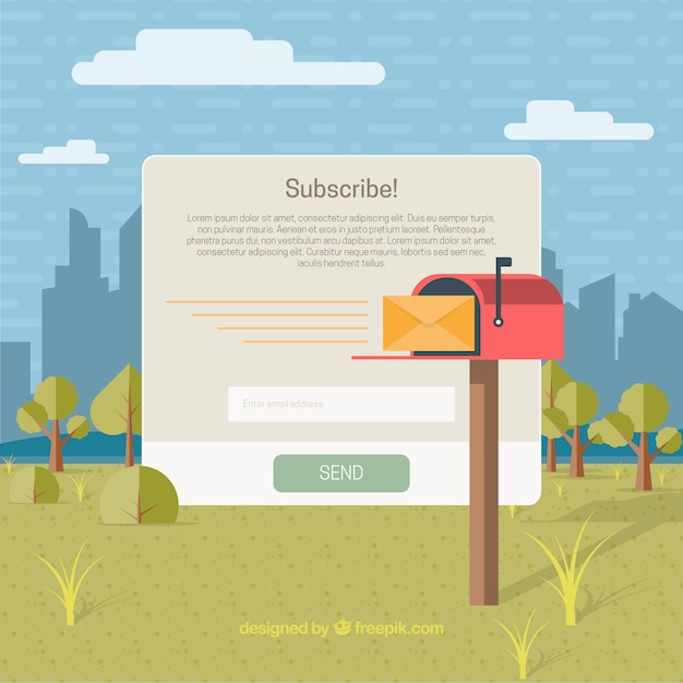 Free Vector red mailbox in a landscape in flat design