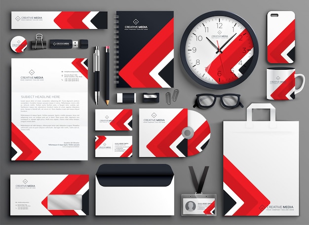 Free Vector red professional business branding stationery set