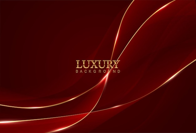 Free Vector red soft wavy luxury abstract background with golden sparkly lines