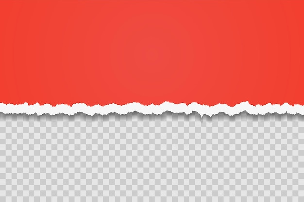 Red torn paper edge template Ripped horizontal strips with shadows Border texture design Vector