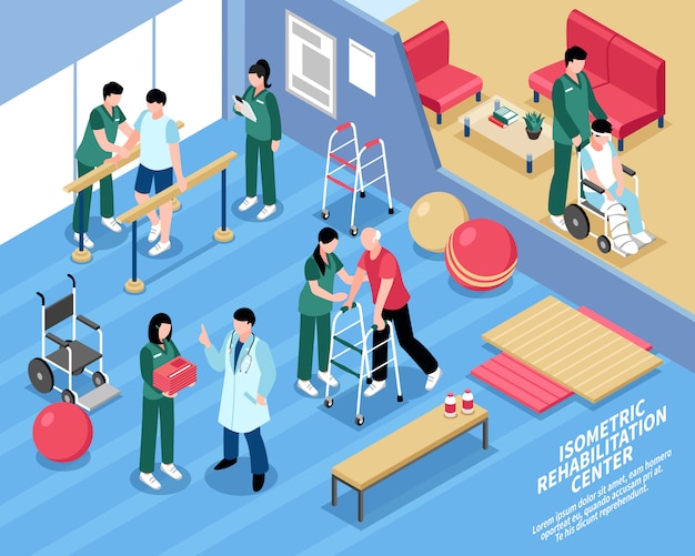 Free Vector rehabilitation center nurses isometric poster