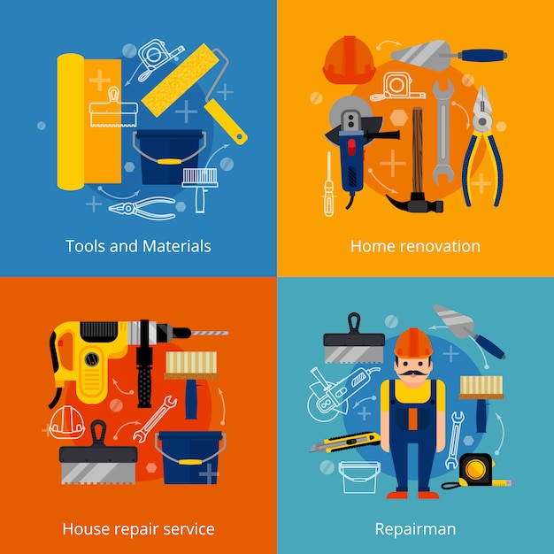 Free vector repair service and renovation icons set