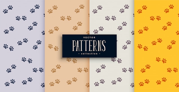 Free Vector repeated dog or cat paw print pattern set