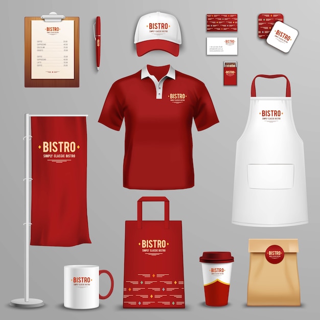 Free vector restaurant cafe corporate identity icons set