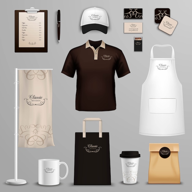 Free vector restaurant cafe corporate identity icons set