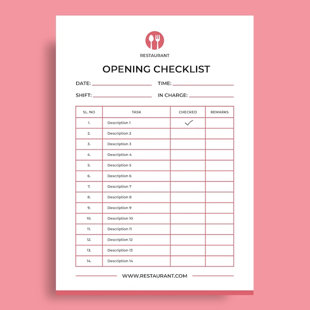 Restaurant  closing checklist template design