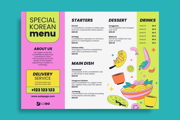 Restaurant menu template with food choices