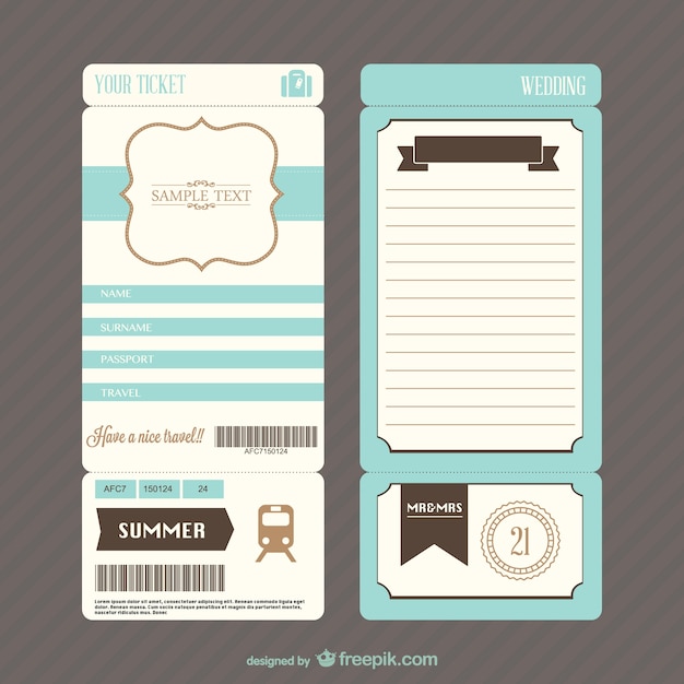 Free Vector retro boarding pass ticket wedding invitation