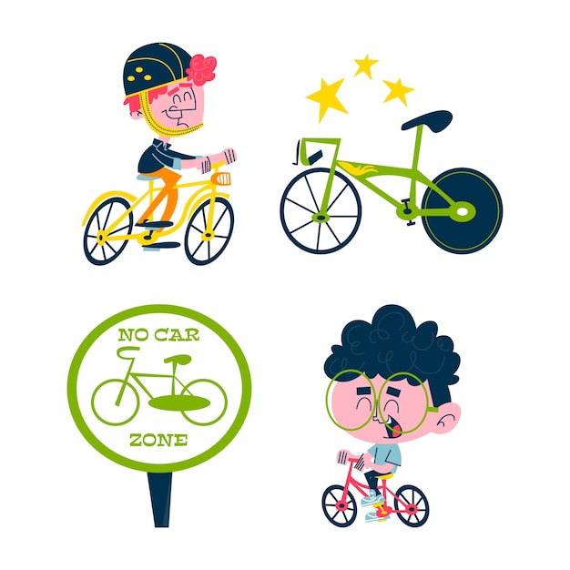 Free Vector retro cartoon bicycle stickers collection