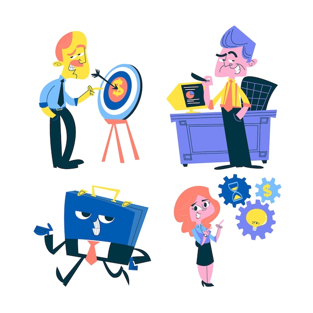 Free Vector retro cartoon business stickers