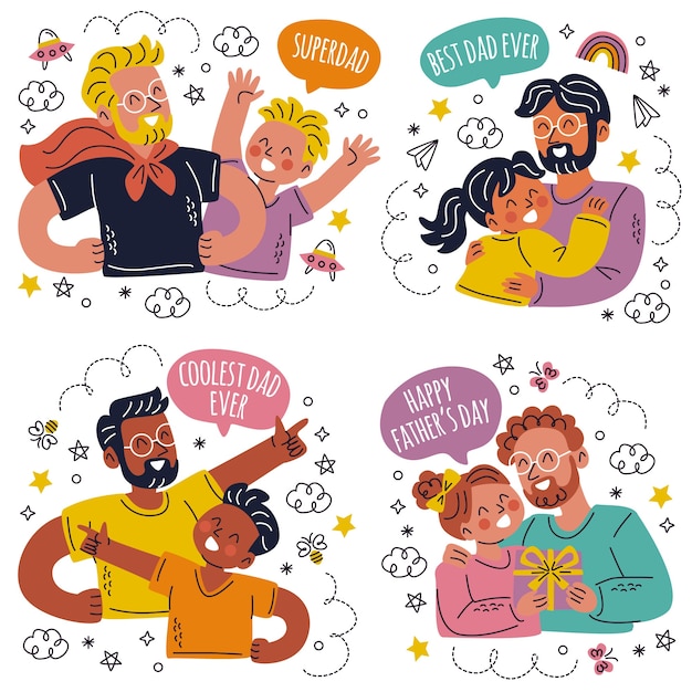 Free Vector retro cartoon father's day sticker set