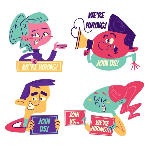 Retro cartoon hiring stickers