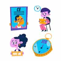 Free vector retro cartoon job seeker stickers collection