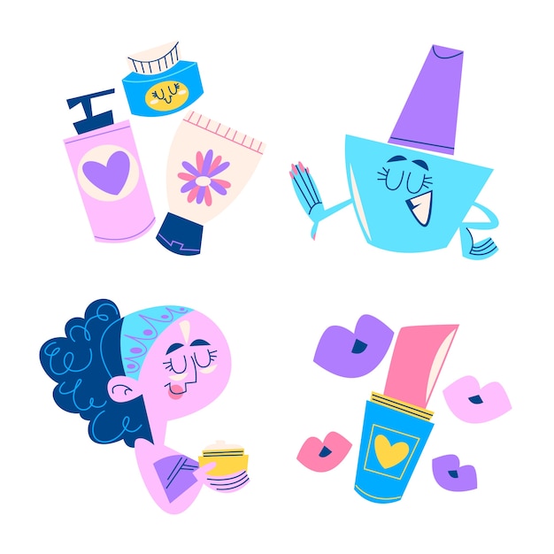 Free vector retro cartoon make-up and cosmetics stickers collection