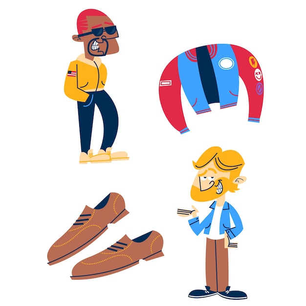 Free Vector retro cartoon men's fashion sticker set