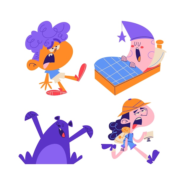 Free vector retro cartoon tired stickers collection