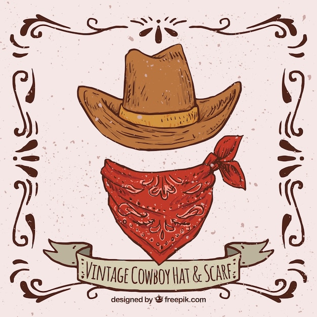 Free Vector retro cowboy hat and scarf