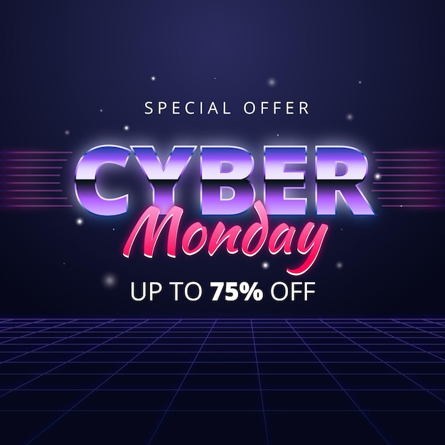 Free Vector retro futuristic cyber monday special offer