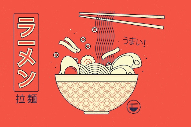 Free Vector retro geometric ramen soup background