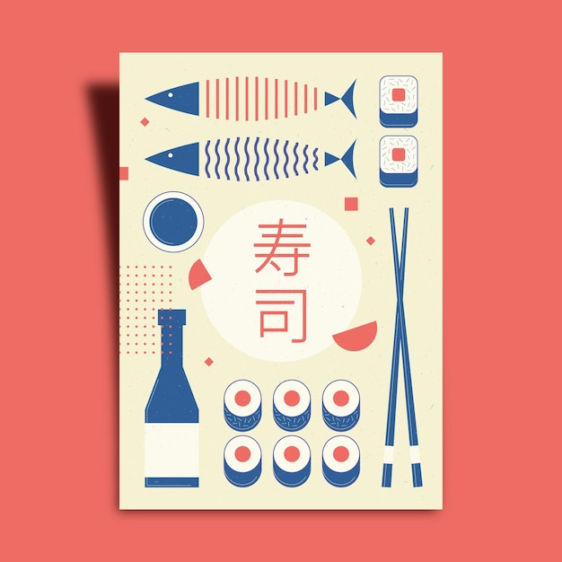 Free Vector retro geometric sushi poster