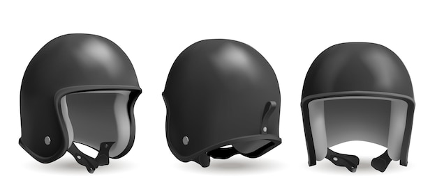 Free vector retro motorcycle helmet in front back and angle view