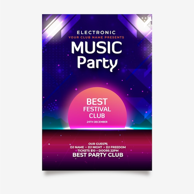 Free Vector retro music poster template for party