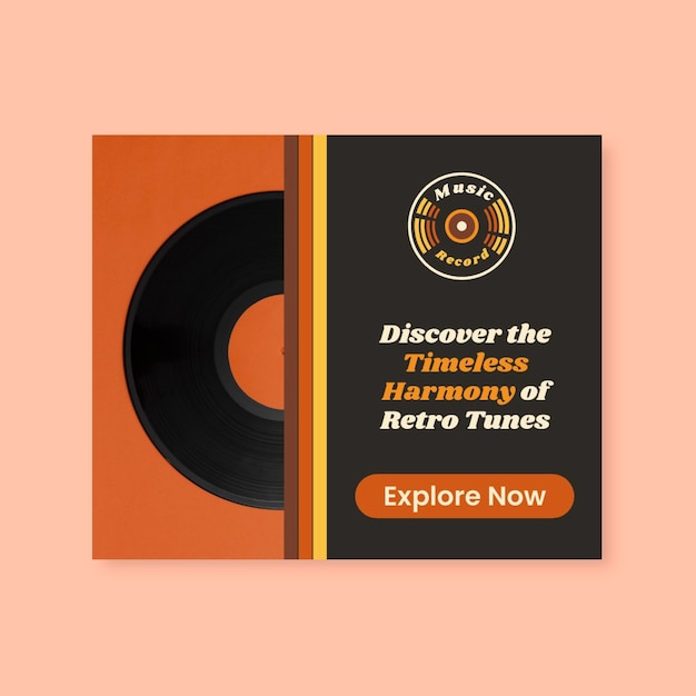 Retro music record store medium rectangle banner template