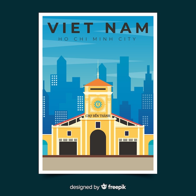 Free Vector retro promotional poster template of vietnam