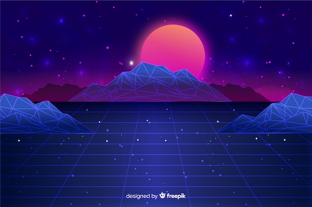 Retro style futuristic landscape background