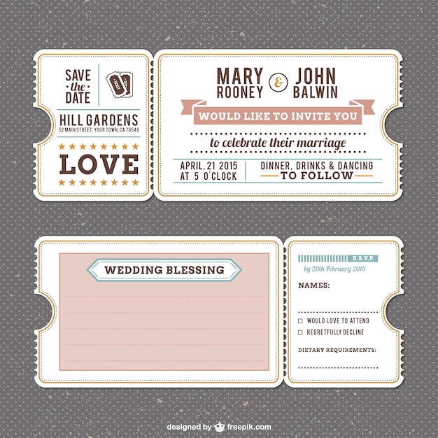 Free Vector retro wedding invitation template