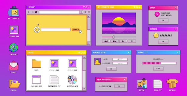 Free Vector retro y2k vaporwave window screen of 90s desktop