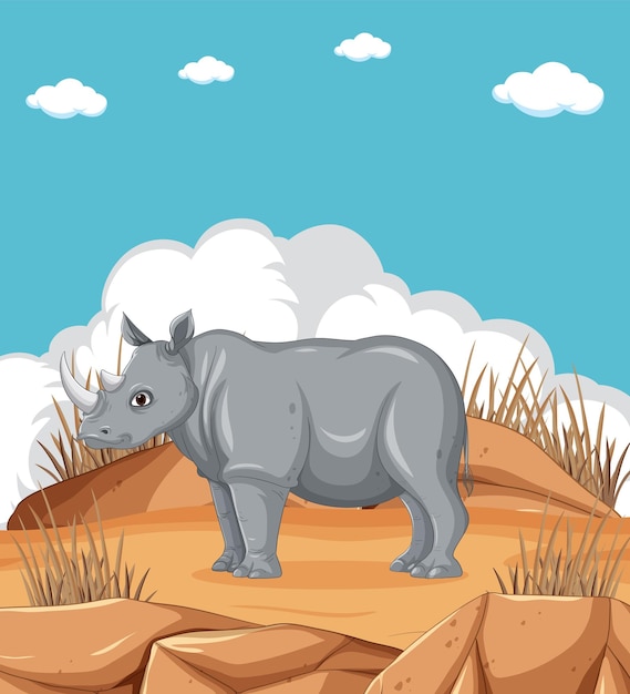 Free Vector rhino in natural habitat illustration