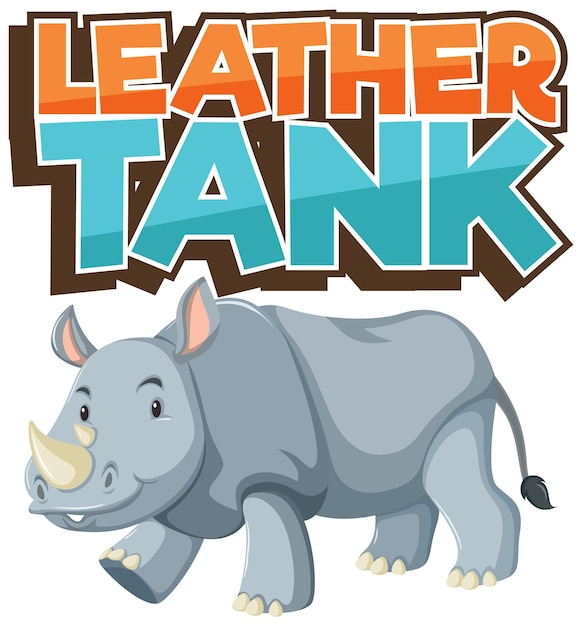 Free Vector rhinoceros cartoon character with leather tank font banner isolated