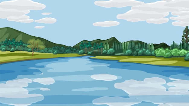 Free Vector river flowing through nature landscape