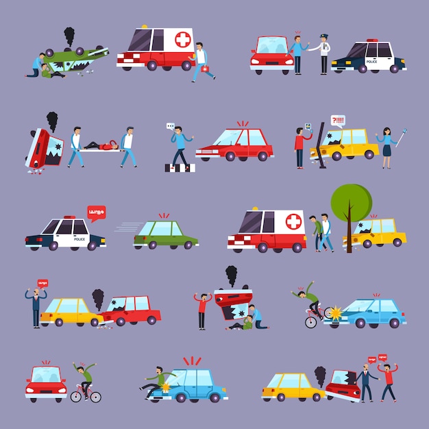 Free Vector road accident icons set