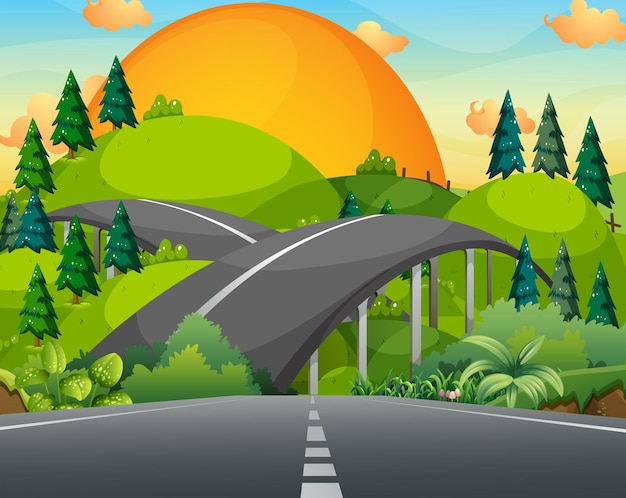 Free vector road and bridge over the mountains