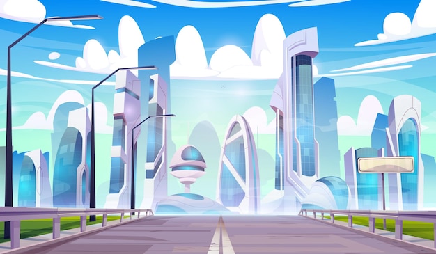 Free vector road leads to futuristic city