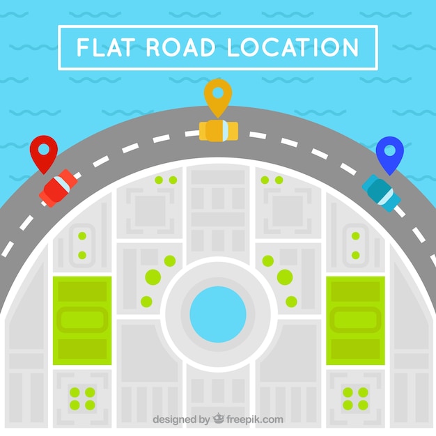 Free vector road map with colored cars in flat design