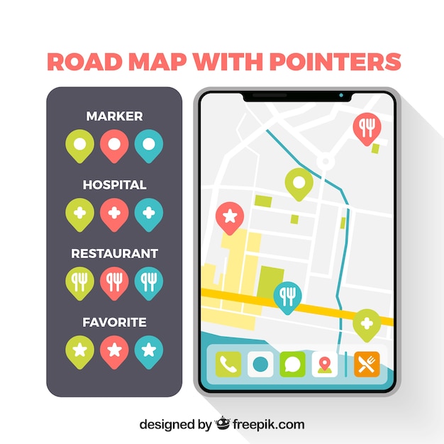 Free Vector road map with pointers in flat style