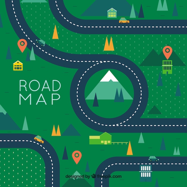 Road map with pointers in flat style