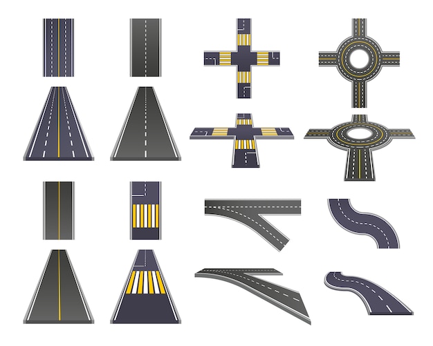 Free vector road parts perspective set