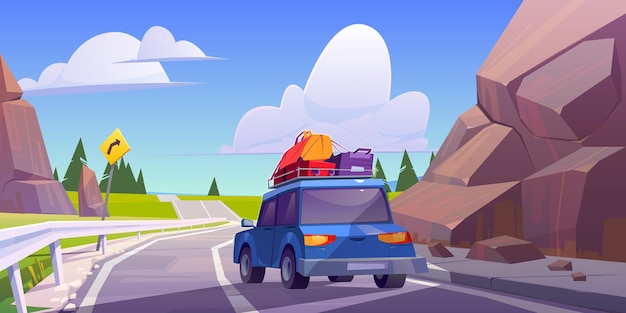 Free Vector road trip by car at summer vacation holidays